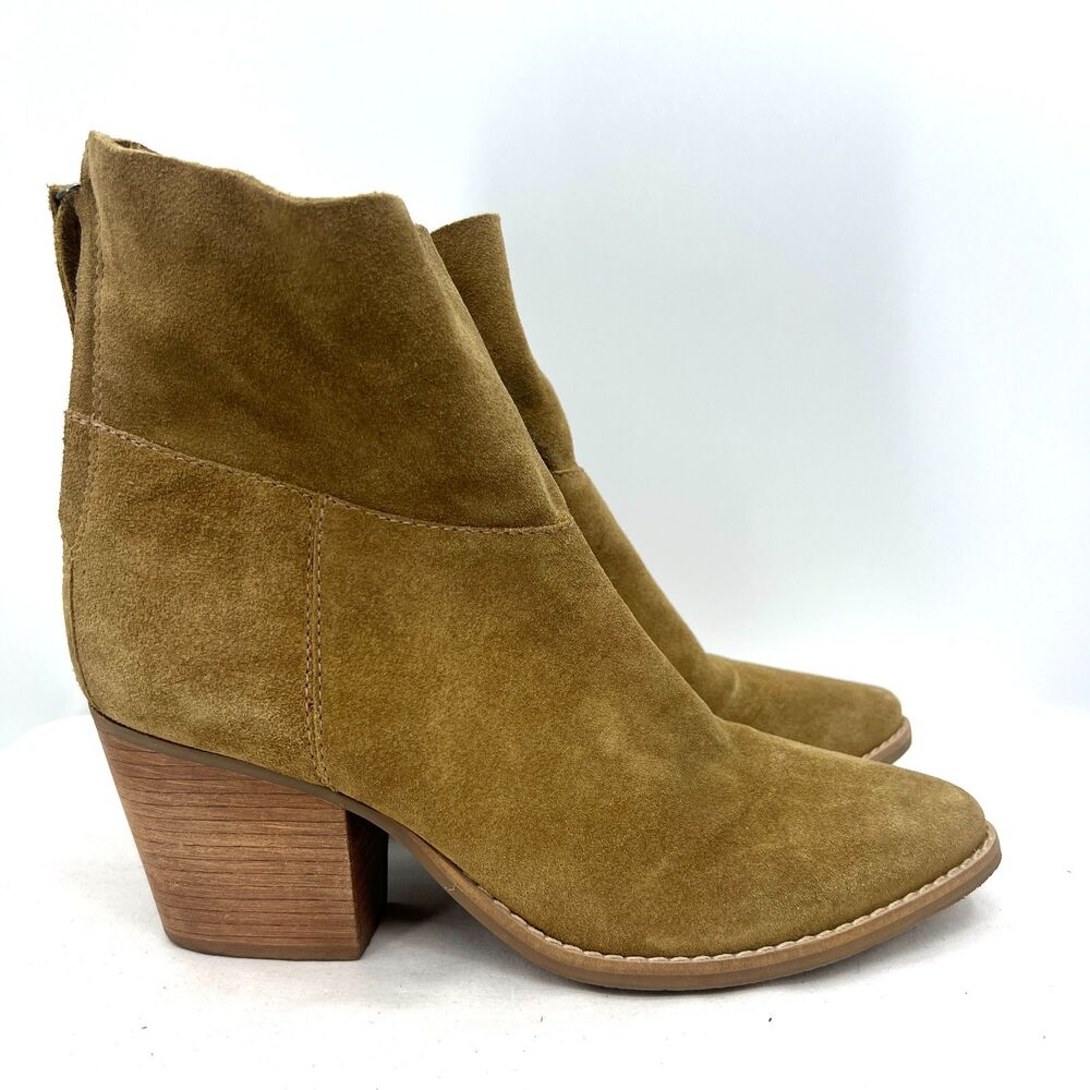 Matisse Tan Suede Ankle Boots Womens 9M Block Heel Back Zip Western Booties Sz 9